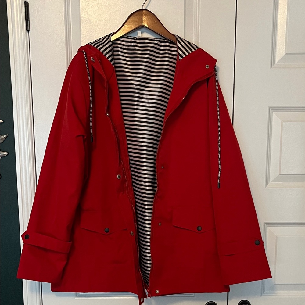 Red Hooded Rain Jacket